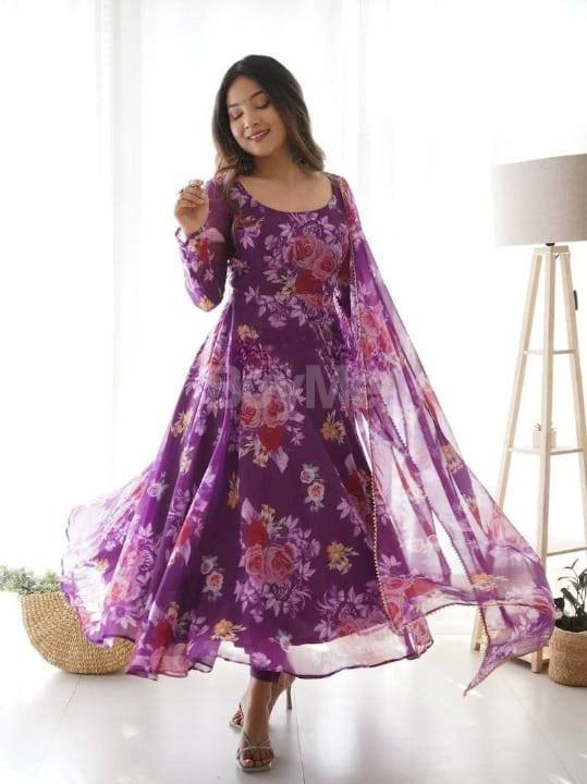 NEW FLOWER PRINT MAXI DRESS - PURPLE