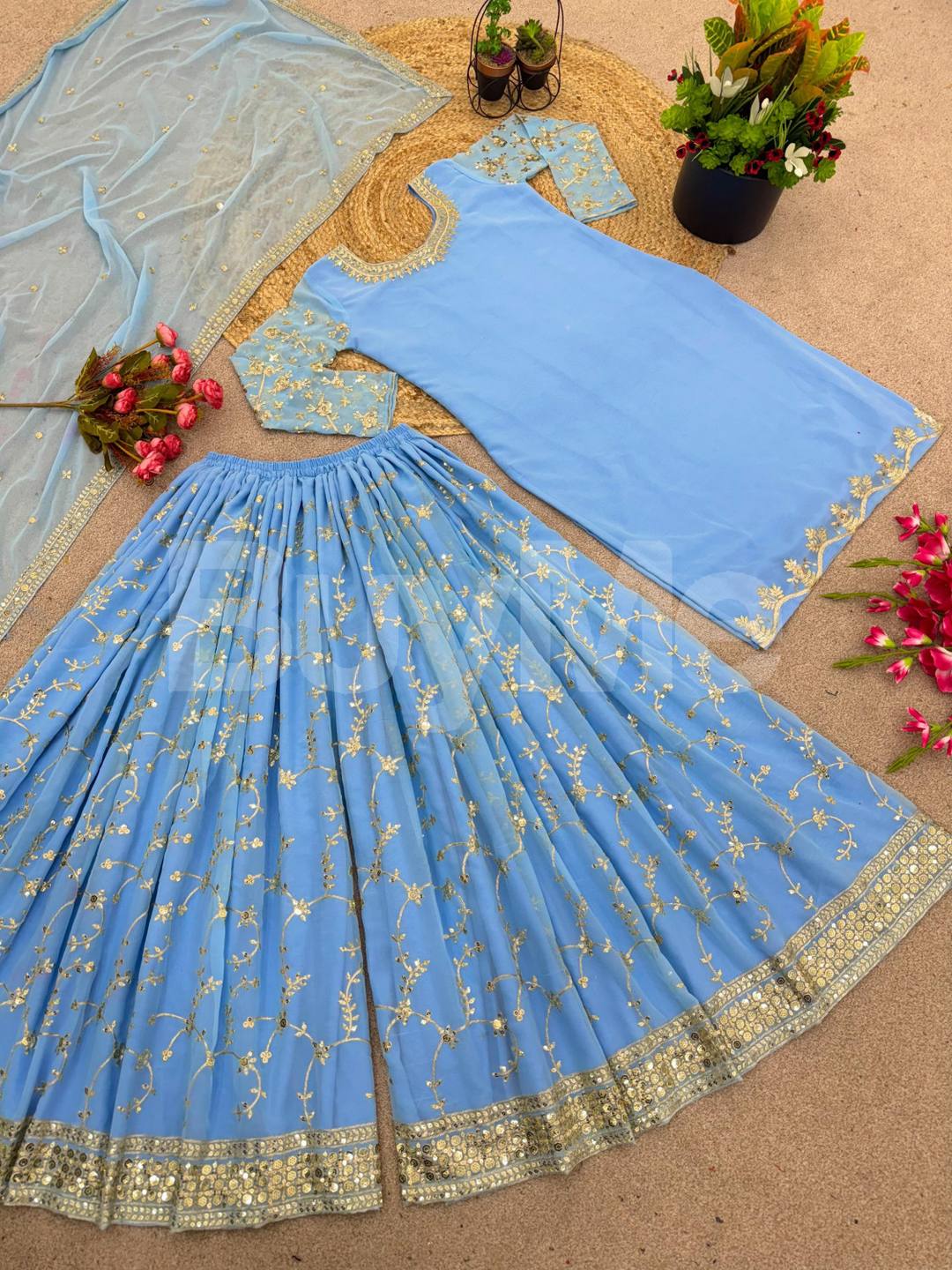 PARTY WEAR LOOK TOP-PLAZZO AND DUPATTA WITH HEAVY EMBROIDERY